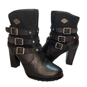 Harley-Davidson Black Heeled Boots with Buckle Detail